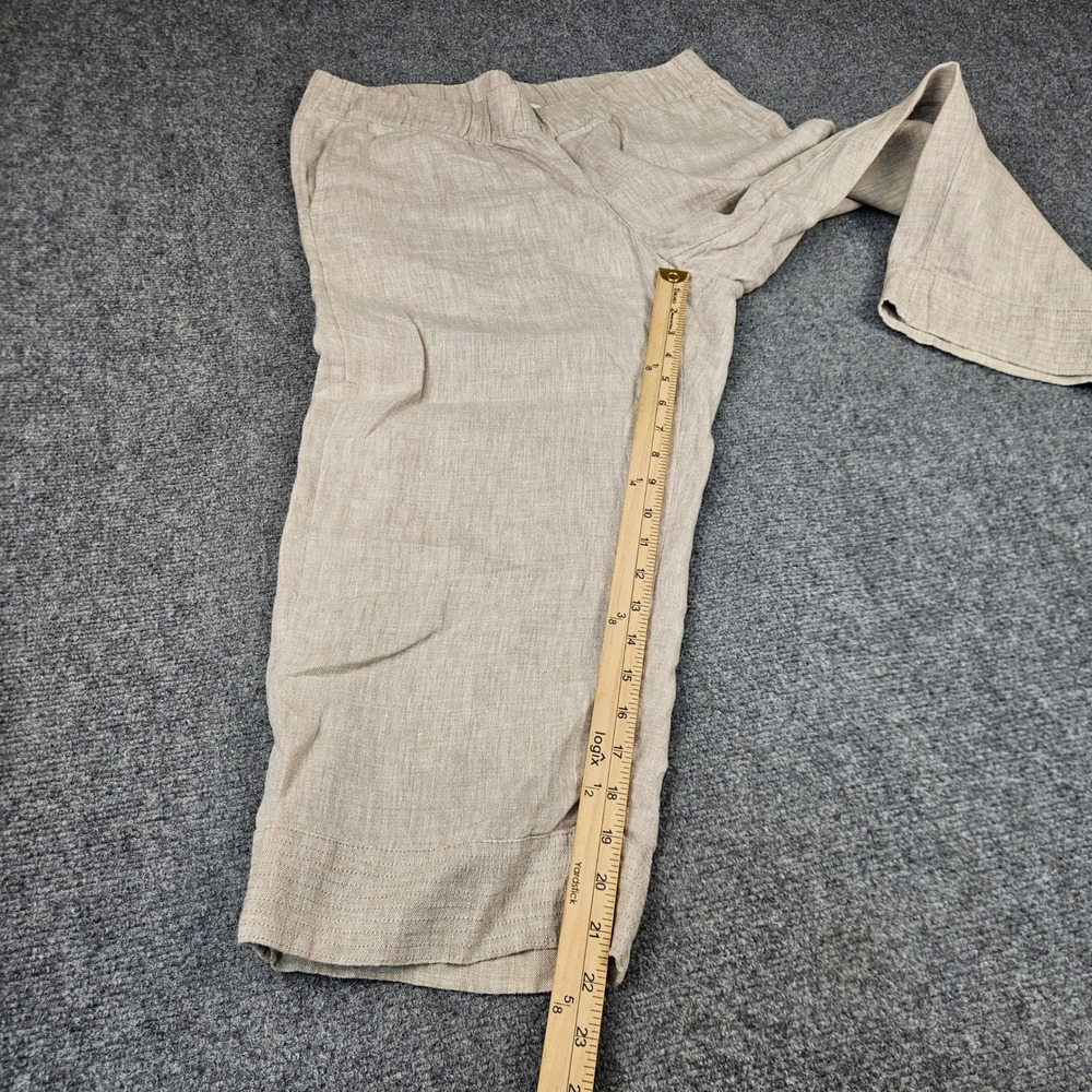 Pure Jill Linen Crop Pants Oatmeal Beige Wide Leg Elastic Waist Petite Medium - Picture 5 of 10